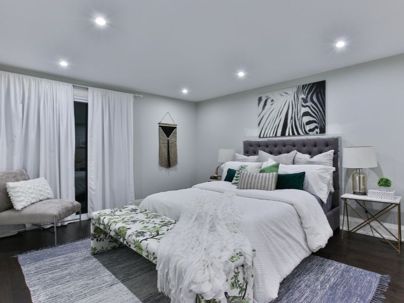 Home interior design shot of bedroom ambient lighting