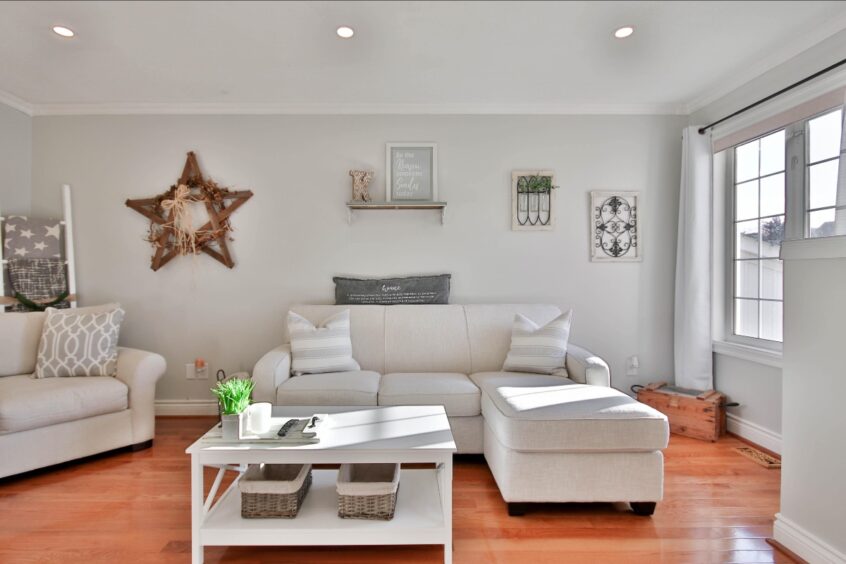 Beautiful, clean, clutter-free living room, staged to sell