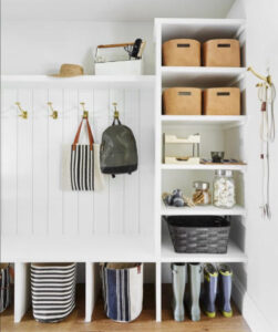 Think vertical storage in your mudroom