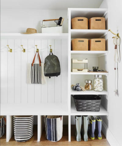 Think of vertical storage space for your mudroom.
